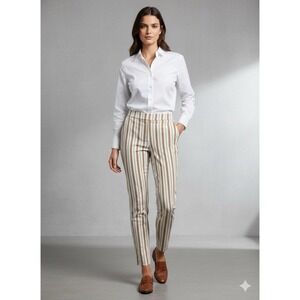 Women's White with Brown Strips Size 2R Dress Pants Straight Leg